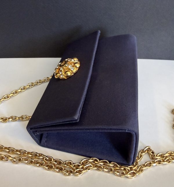 1989 guy laroche haute couture vintage mini minaudière bag navy blue jewel clasp w/box