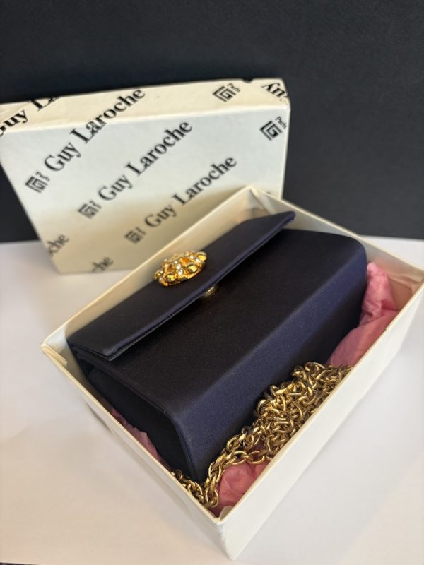 1989 guy laroche haute couture vintage mini minaudière bag navy blue jewel clasp w/box