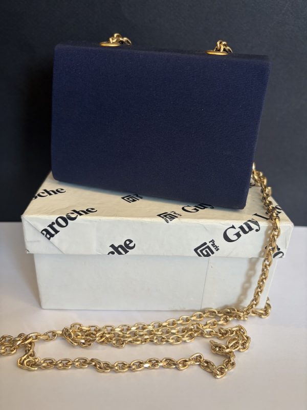 1989 guy laroche haute couture vintage mini minaudière bag navy blue jewel clasp w/box