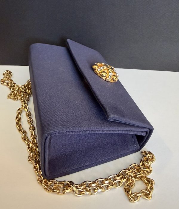1989 guy laroche haute couture vintage mini minaudière bag navy blue jewel clasp w/box