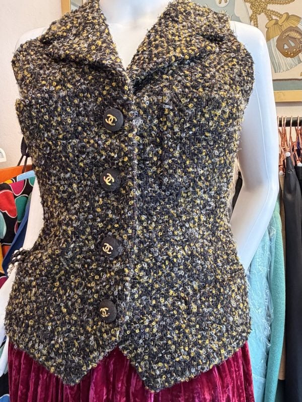 chanel collection 29 vintage cc logo multi tweed waistcoat logo vest fall/winter 1992