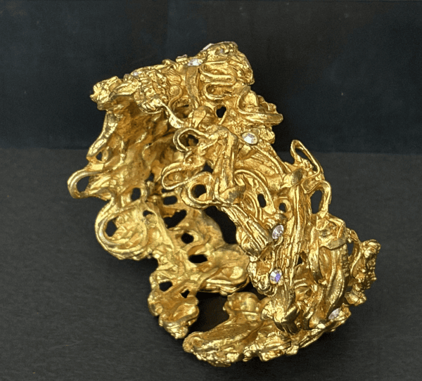 christian lacroix vintage gold tone crystals sculpted baroque cuff bracelet c.1989