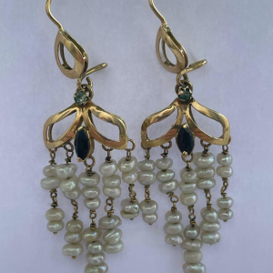 french antique cascade chandelier earrings 18k yellow gold knot 5 strand pearl earrings