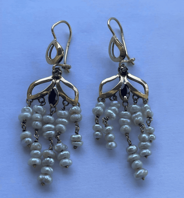 french antique cascade chandelier earrings 18k yellow gold knot 5 strand pearl earrings