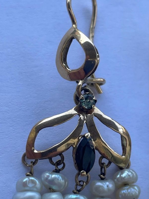 french antique cascade chandelier earrings 18k yellow gold knot 5 strand pearl earrings