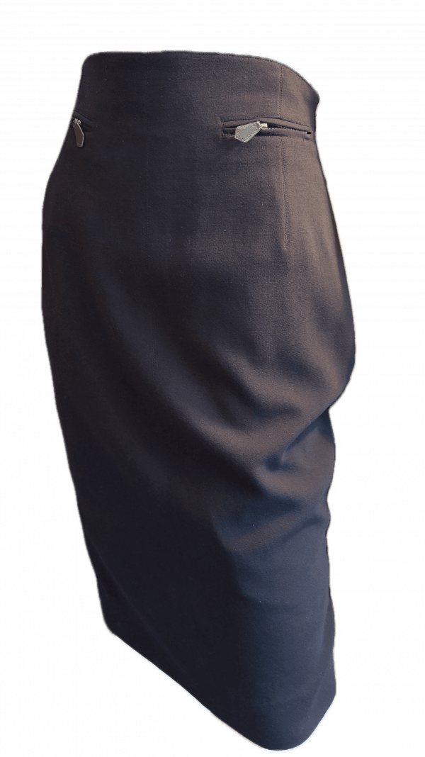 hermes vintage black pencil skirt calfskin zipper puller c.1990s
