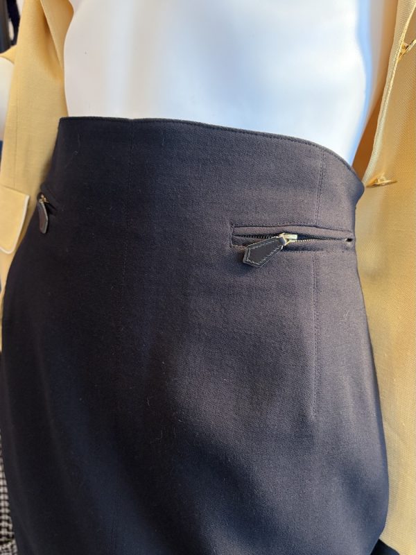 hermes vintage black pencil skirt calfskin zipper puller c.1990s