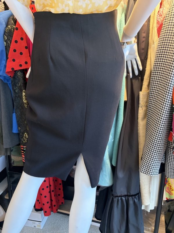hermes vintage black pencil skirt calfskin zipper puller c.1990s