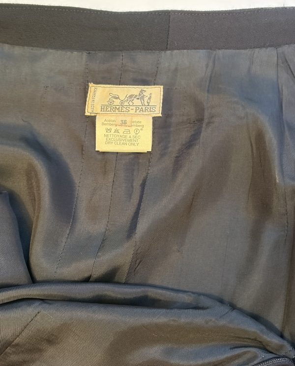 hermes vintage black pencil skirt calfskin zipper puller c.1990s
