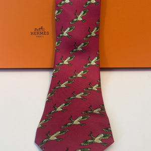 hermÈs vintage flying bird hoopoe tie red olive green multi circa 1990s