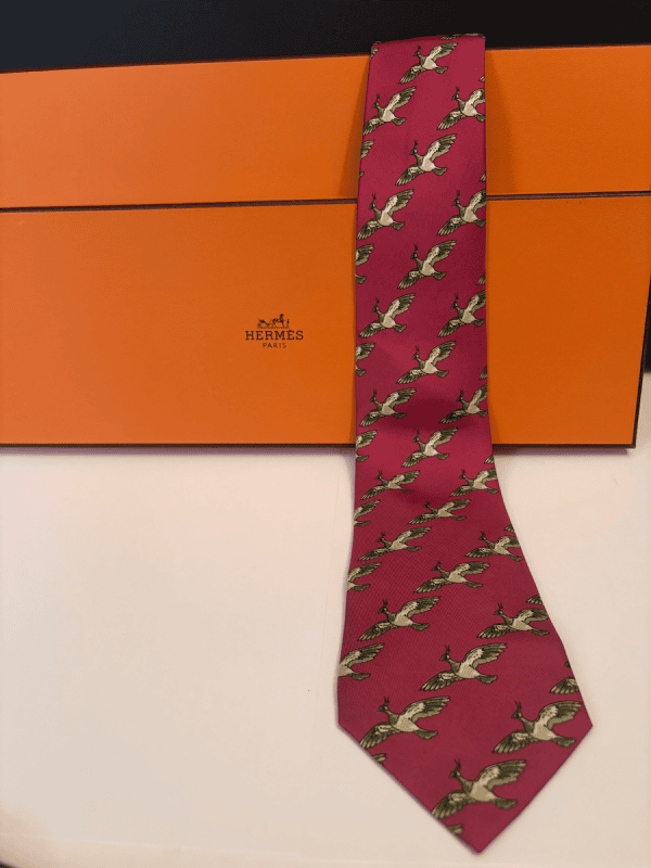 hermÈs vintage flying bird hoopoe tie red olive green multi circa 1990s