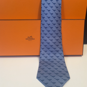 hermÈs vintage silk ducks tie slate blue & grey circa 1990s