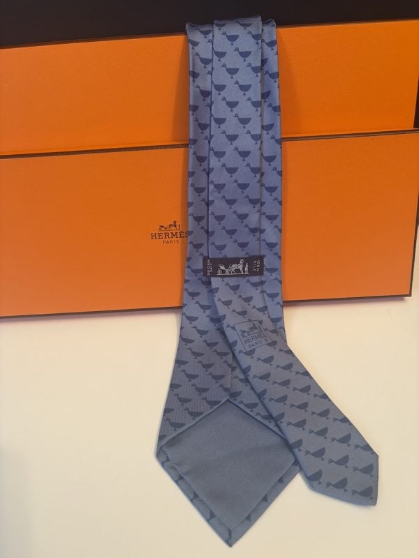 hermÈs vintage silk ducks tie slate blue & grey circa 1990s