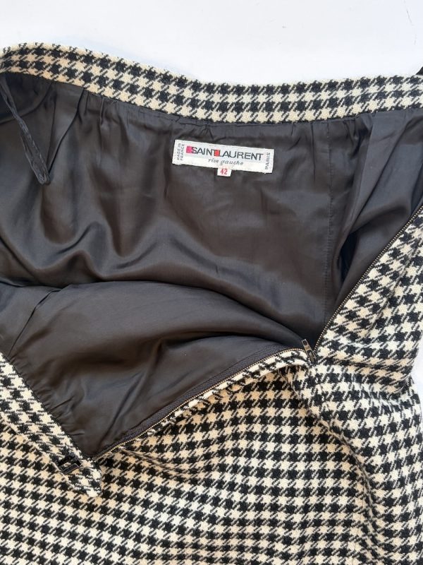 yves saint laurent rive gauche vintage pencil fitted houndstooth skirt c.1970s 1980s