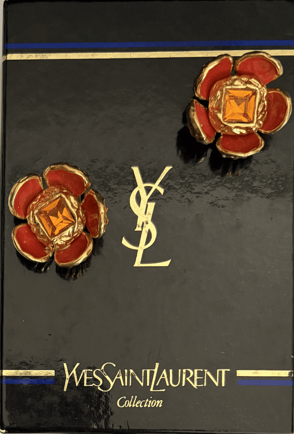 c.1985 yves saint laurent ysl by robert goossens vintage floral red enamels citrine earrings