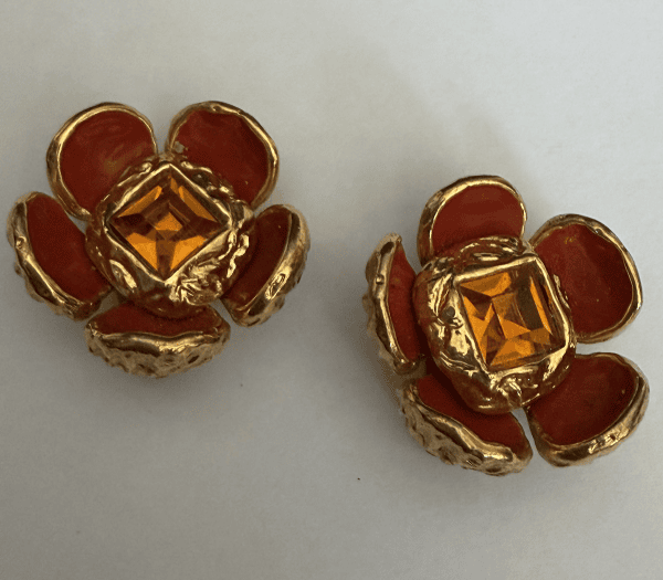 c.1985 yves saint laurent ysl by robert goossens vintage floral red enamels citrine earrings