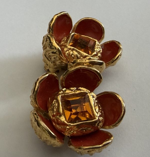 c.1985 yves saint laurent ysl by robert goossens vintage floral red enamels citrine earrings