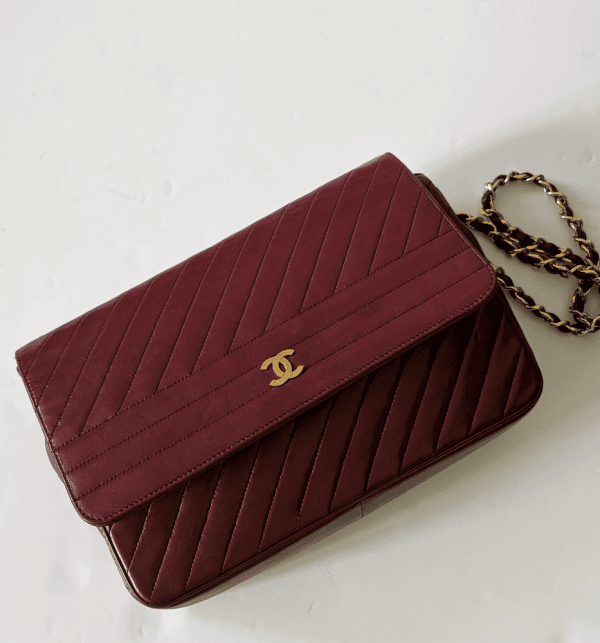 1983 chanel vintage burgundy red quilted lambskin classic flap bag 24k gold hardware w/box