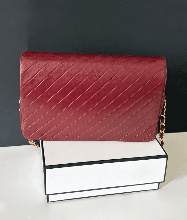 1983 chanel vintage burgundy red quilted lambskin classic flap bag 24k gold hardware w/box