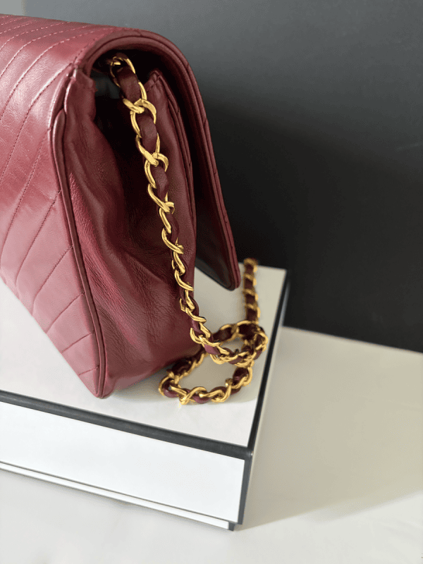 1983 chanel vintage burgundy red quilted lambskin classic flap bag 24k gold hardware w/box