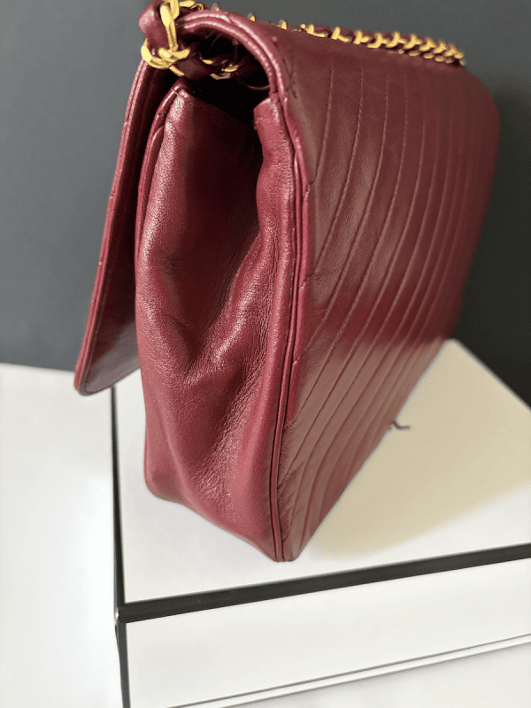 1983 chanel vintage burgundy red quilted lambskin classic flap bag 24k gold hardware w/box
