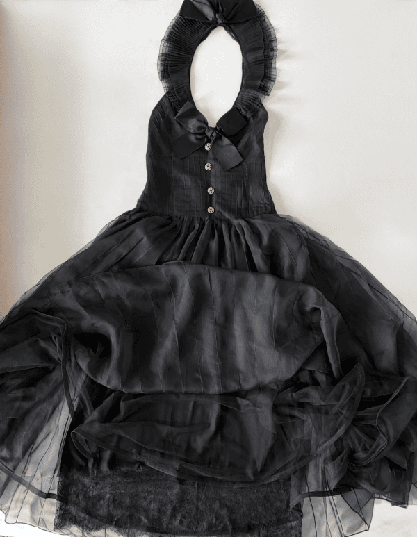 chanel attributed to house of chanel by gabrielle chanel black long evening dress bows cc logo buttons c.1950s 1970s