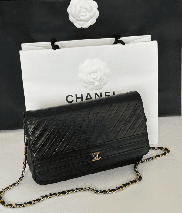 chanel vintage timeless quilted leather lambskin black bag 24k ghw c.1983 w/box