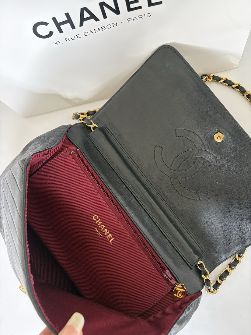 chanel vintage timeless quilted leather lambskin black bag 24k ghw c.1983 w/box