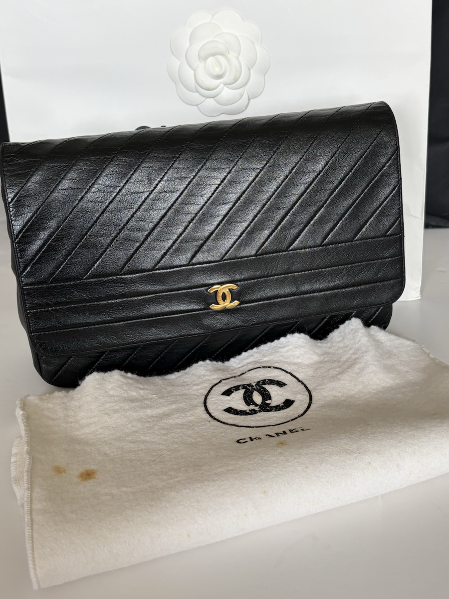 chanel vintage timeless quilted leather lambskin black bag 24k ghw c.1983 w/box