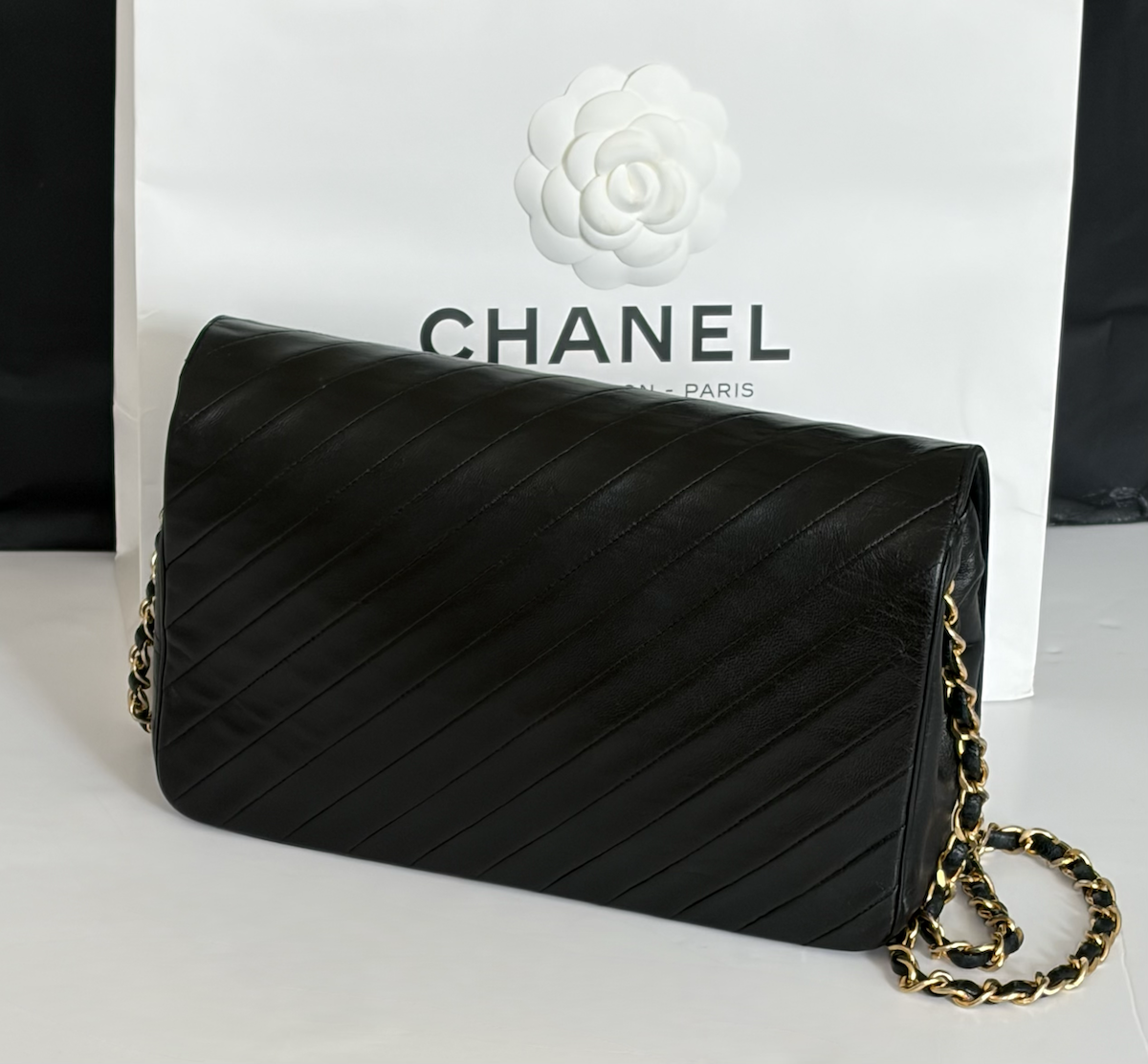 chanel vintage timeless quilted leather lambskin black bag 24k ghw c.1983 w/box