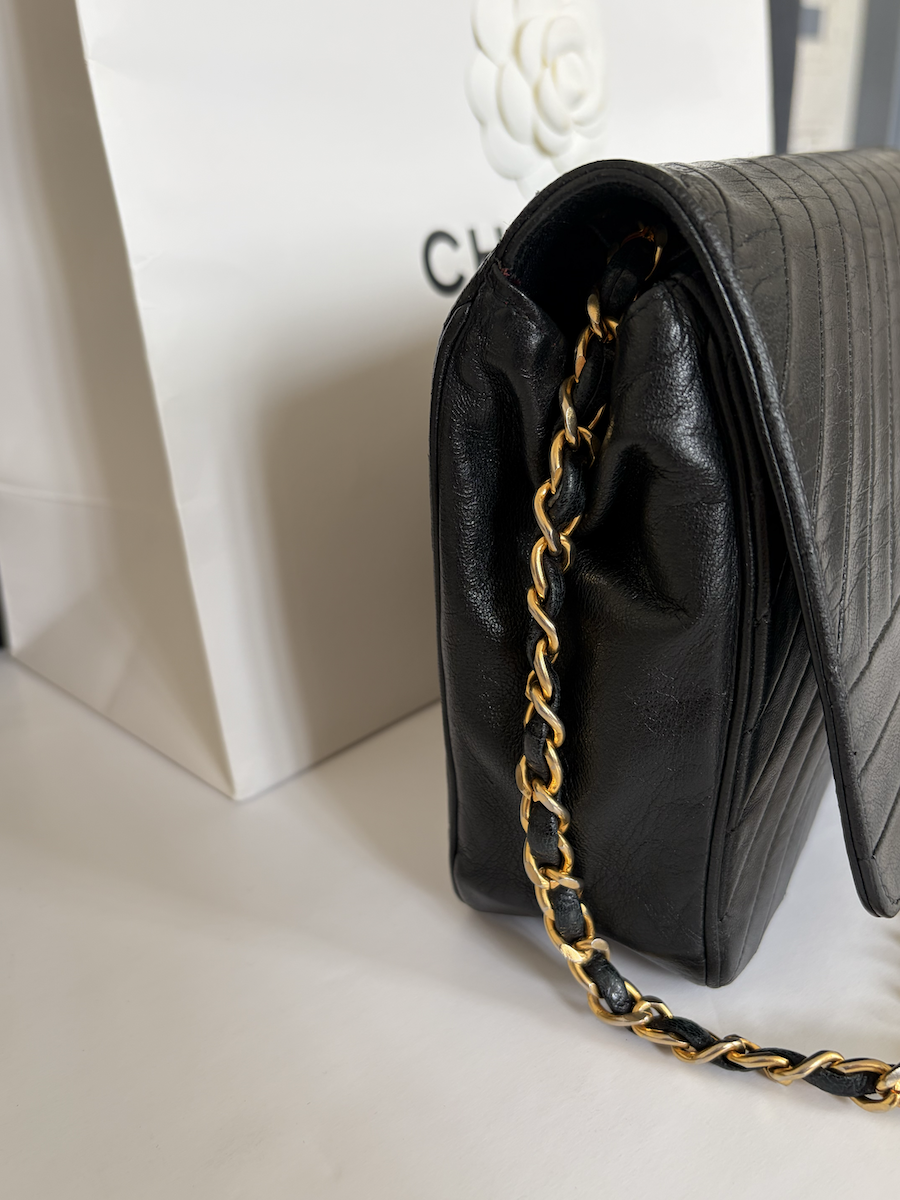 chanel vintage timeless quilted leather lambskin black bag 24k ghw c.1983 w/box