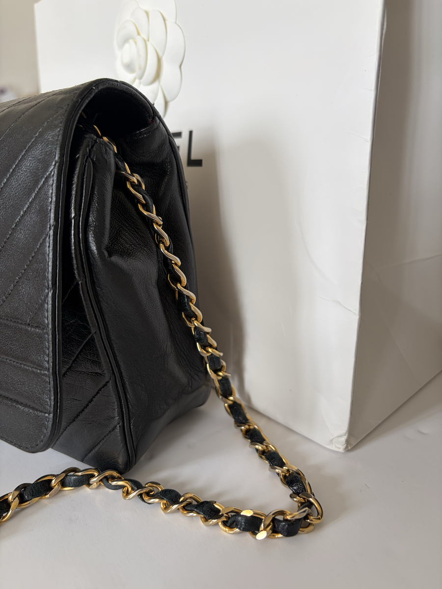 chanel vintage timeless quilted leather lambskin black bag 24k ghw c.1983 w/box