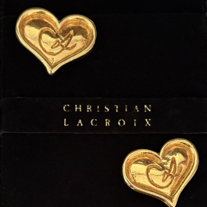 christian lacroix vintage cl logo large statement heart earrings c.1990s