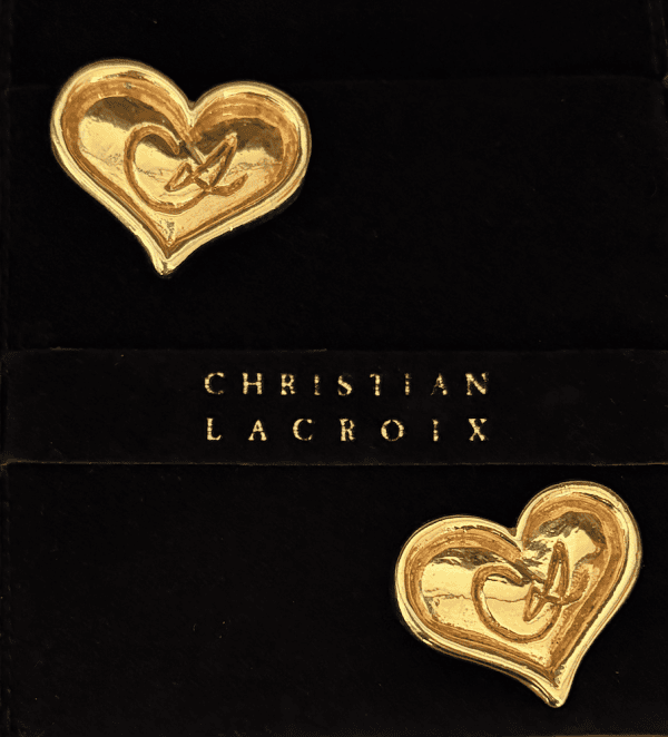 christian lacroix vintage cl logo large statement heart earrings c.1990s