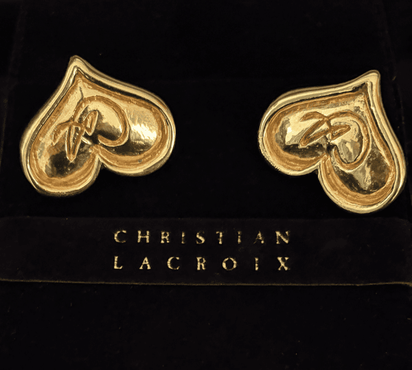 christian lacroix vintage cl logo large statement heart earrings c.1990s