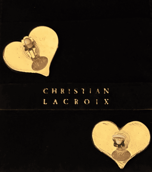 christian lacroix vintage cl logo large statement heart earrings c.1990s