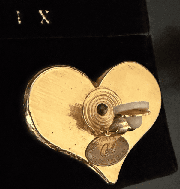 christian lacroix vintage cl logo large statement heart earrings c.1990s