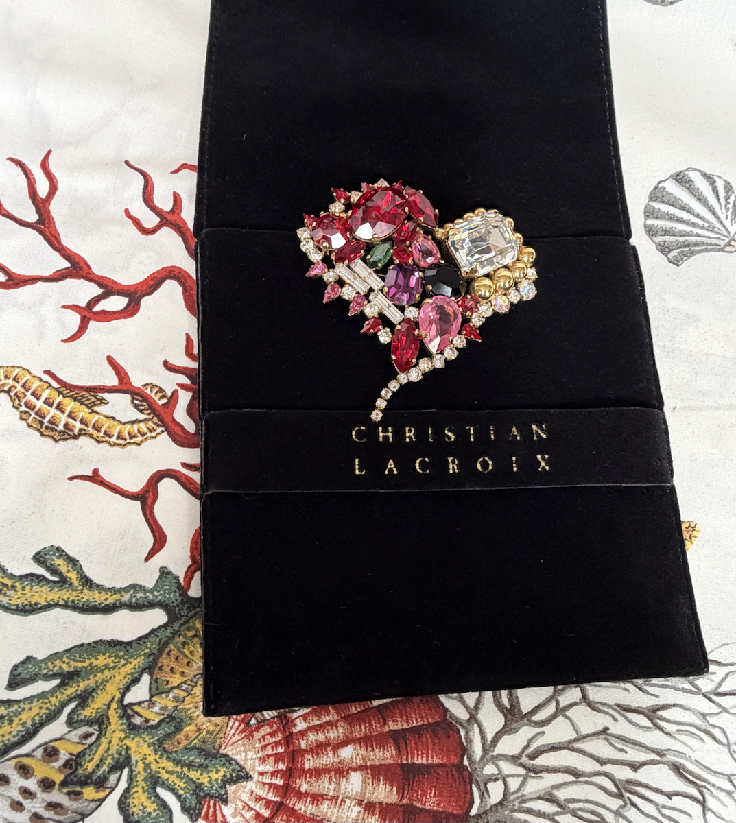 christian lacroix vintage couture statement large multicoloured heart brooch & pendant c.1990s