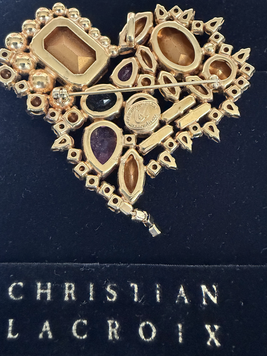 christian lacroix vintage couture statement large multicoloured heart brooch & pendant c.1990s