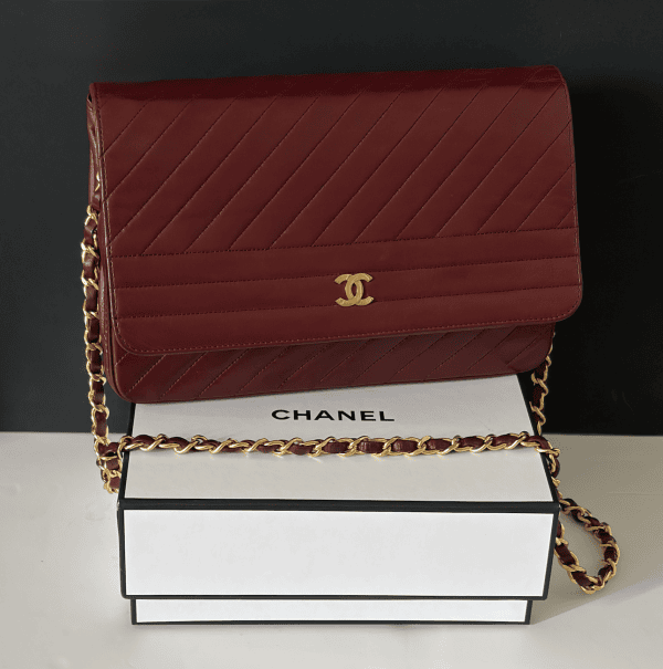 1983 chanel vintage burgundy red quilted lambskin classic flap bag 24k gold hardware w/box