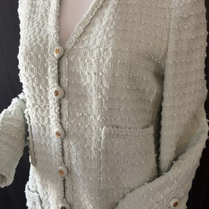 chanel runway spring 1993 mint green tweed jacket cc logo buttons