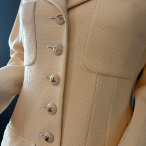 chanel runway spring/summer 1993 cream suit jacket skirt modelled by christy turlington