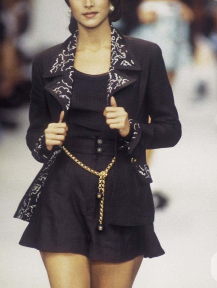 chanel vintage spring 1993 runway black beige camellia linen jacket
