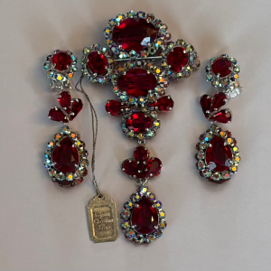 christian dior by francis winter 1958 brooch earrings set rhodium ruby crystals