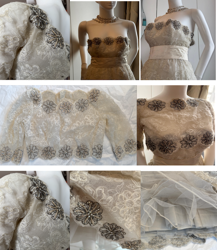 christian dior vintage couture 41774 bridal lace embroidery long dress made in england c.1960s 1970s