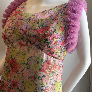 christian lacroix vintage pink floral accordion pleated sleeves dress c.1990s