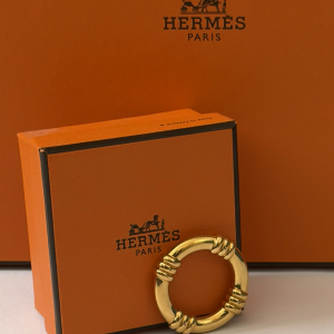 hermÈs scarf ring lifebuoy nautical 24k gold tone w/box c.1990s 2000