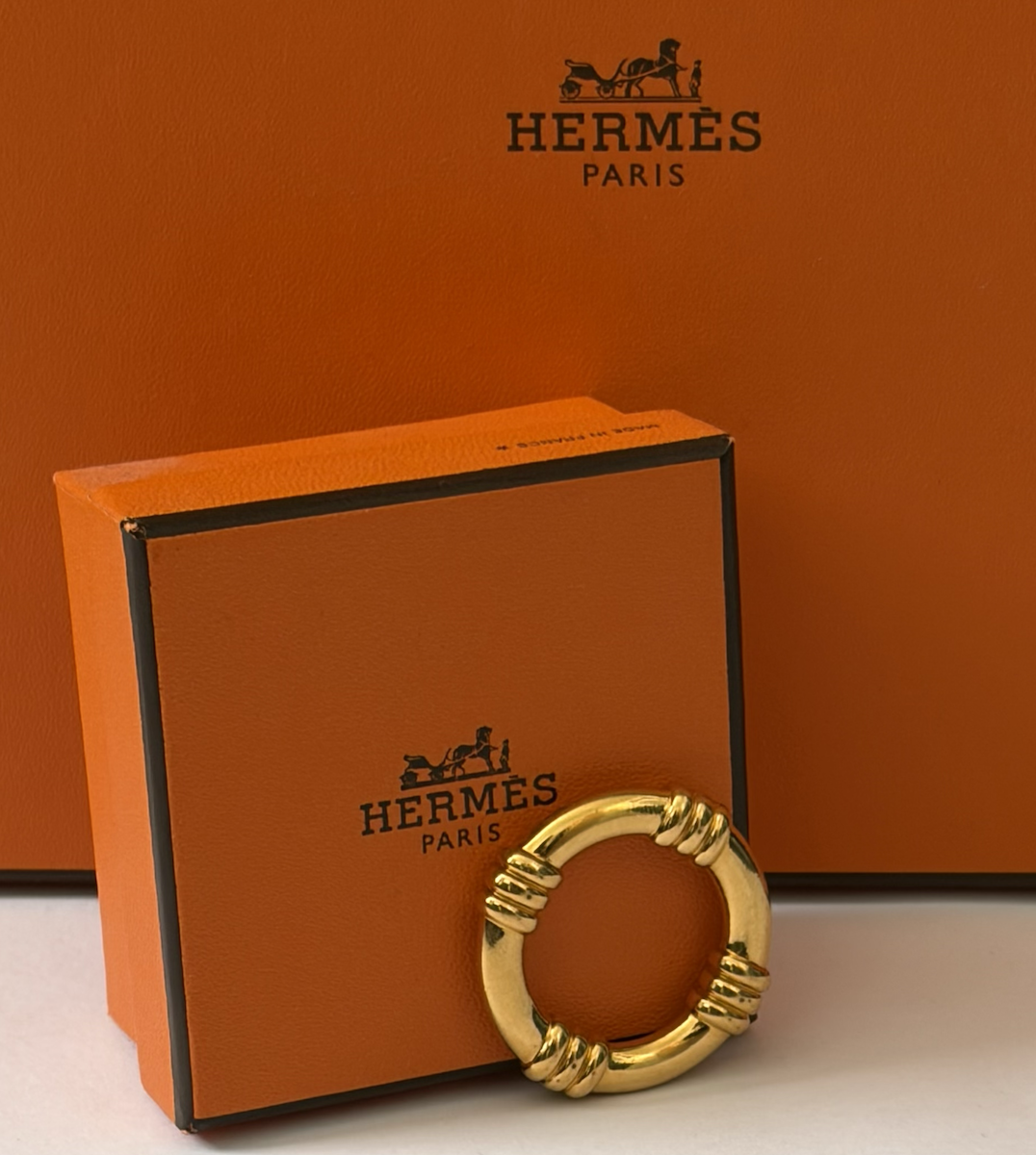 hermÈs scarf ring lifebuoy nautical 24k gold tone w/box c.1990s 2000