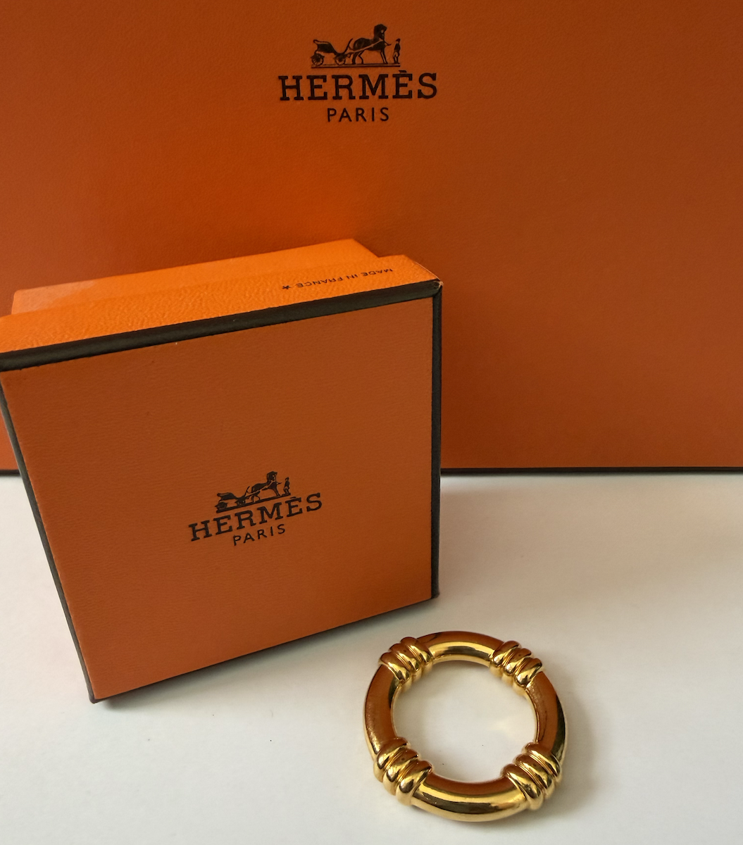 hermÈs scarf ring lifebuoy nautical 24k gold tone w/box c.1990s 2000