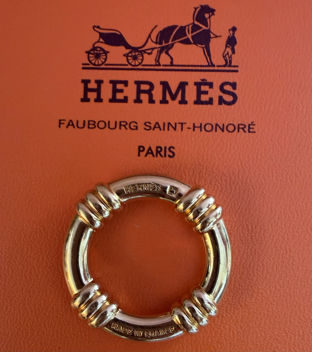 hermÈs scarf ring lifebuoy nautical 24k gold tone w/box c.1990s 2000
